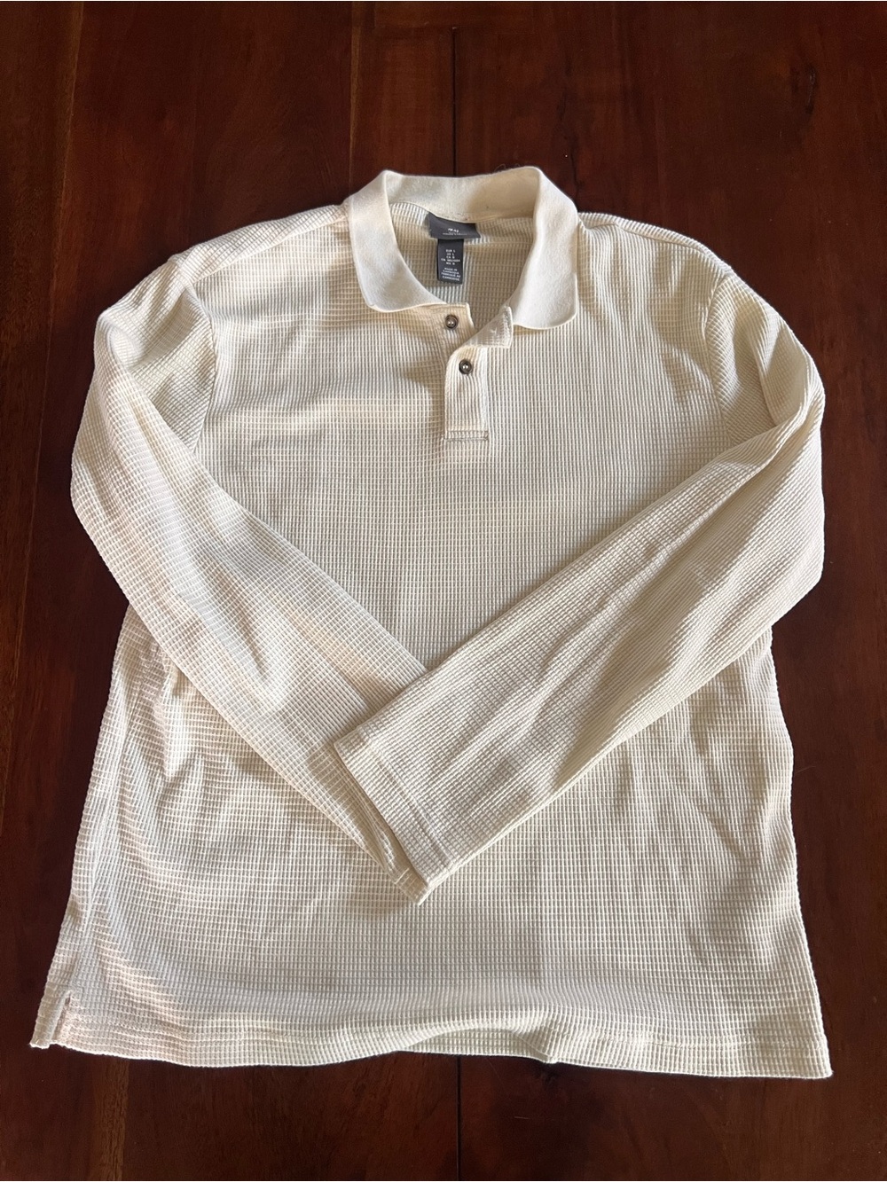 Men's H&M Long-Sleeve Waffle Polo Shirt |Cream | Large | Slim Fit | Cotton Blend